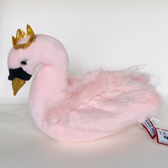 New w/Tag Douglas Plush Pink Swan Kimora w/Golden Crown Stuffed Animal 10" - Picture 4 of 15